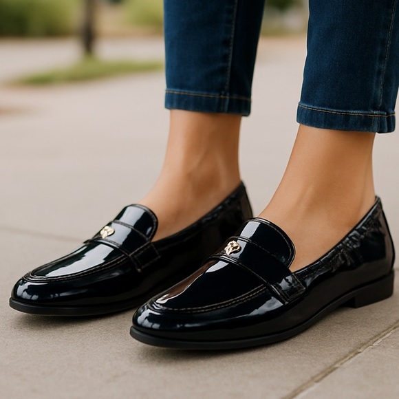 Tory Burch Patent Leather Loafers, Deep Navy | 8M - Picture 3 of 12